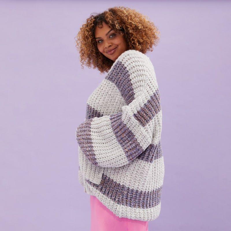 Olivia Stripe Button Oversized Cardigan - Grey | Cara & The Sky | Wolf ...