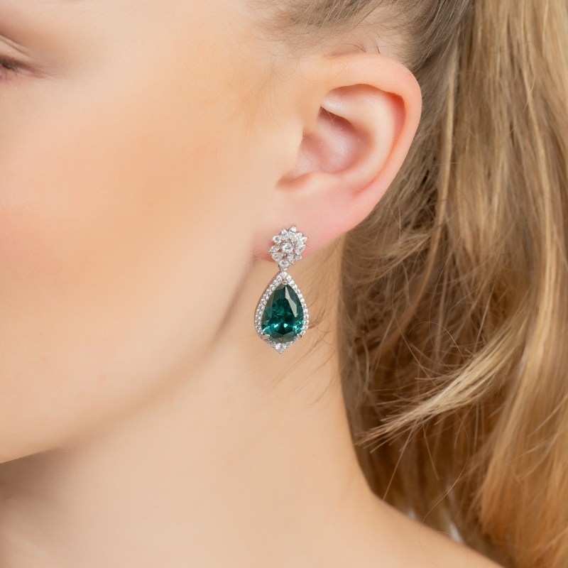Green crystal drop best sale earrings
