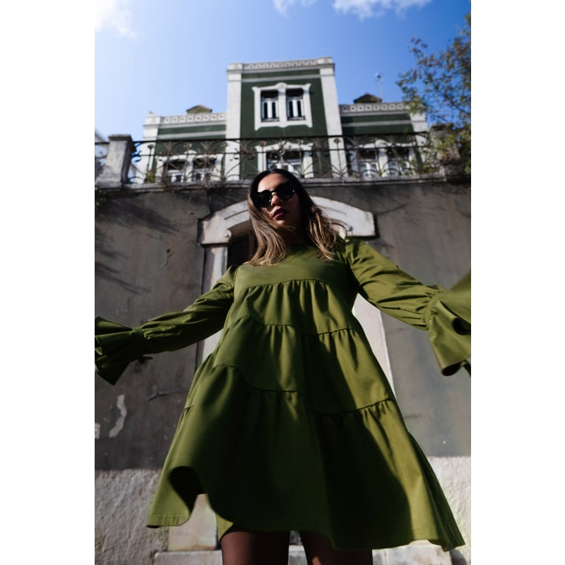 Thumbnail of Olmo - Dark Green Dress With Ruffles image