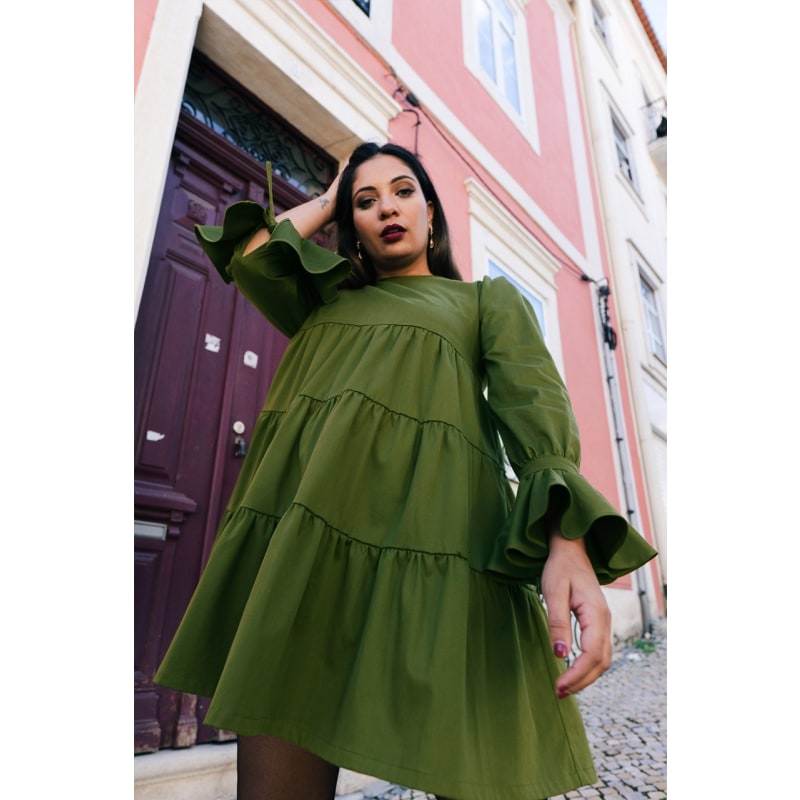 Thumbnail of Olmo - Dark Green Dress With Ruffles image