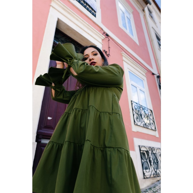 Thumbnail of Olmo - Dark Green Dress With Ruffles image