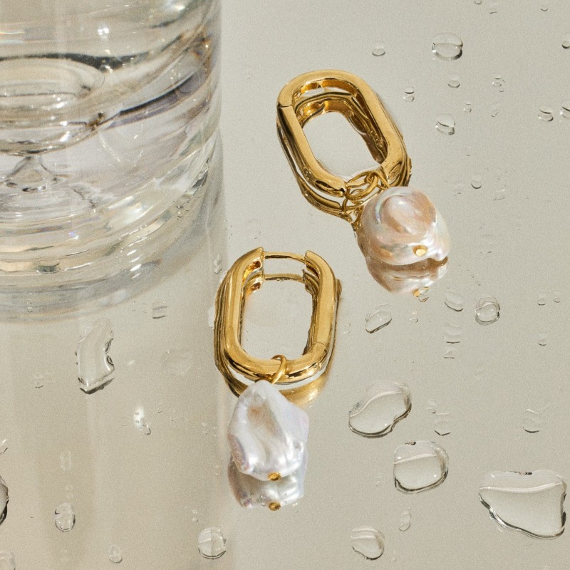 Thumbnail of Pyla Hoop Pearl Earrings - 18K Gold Vermeil image