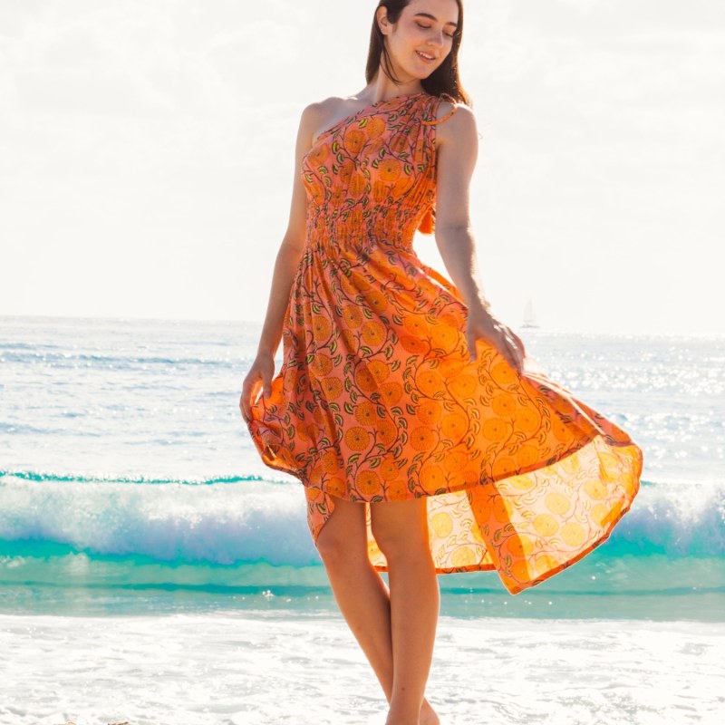 One Shoulder Asymmetry Goddess Cotton Dress With Silk One Shoulder Asymmetry Goddess Cotton Dress With Silk