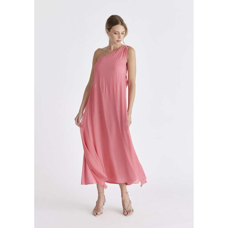 One Shoulder Flowy Dress In Pink | PAISIE | Wolf & Badger One Shoulder Flowy Dress In Pink | PAISIE | Wolf & Badger