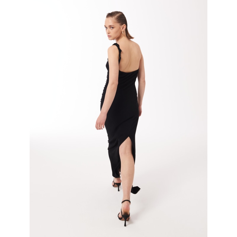 Two-Way Single Shoulder Twisted Strap Maxi Dress In Black by SOUR FIGS