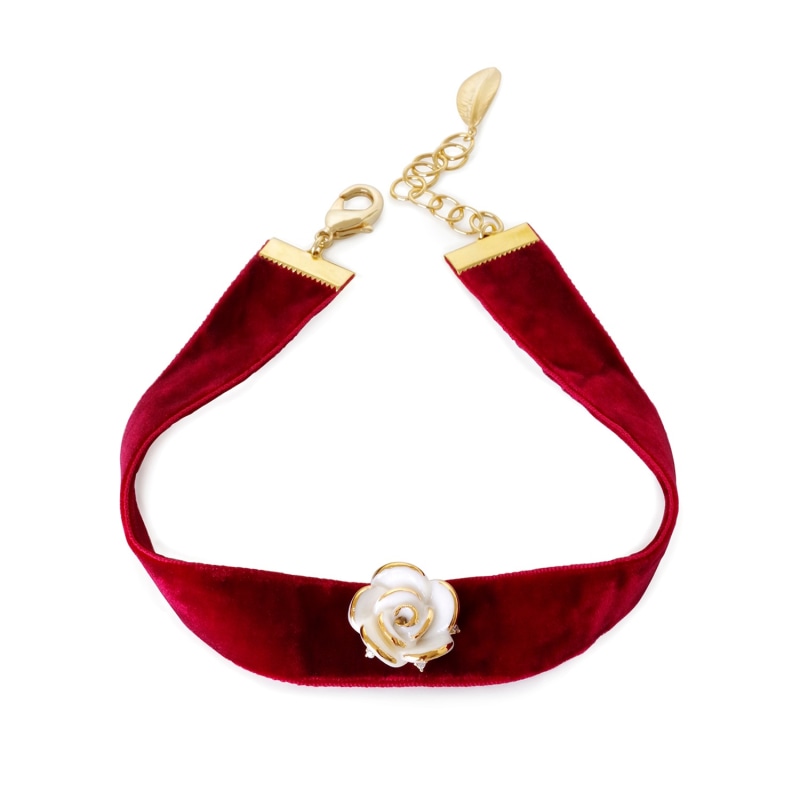 Thumbnail of Golden White Cloud Rose Red Velvet Choker image