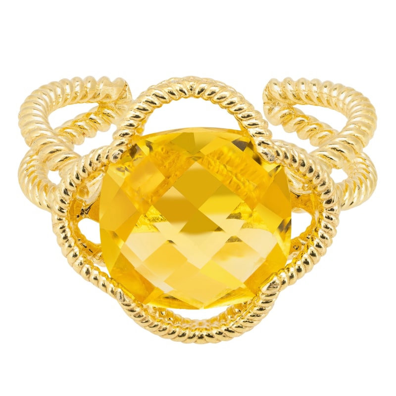 Thumbnail of Open Clover Gemstone Cocktail Ring Gold Citrine image