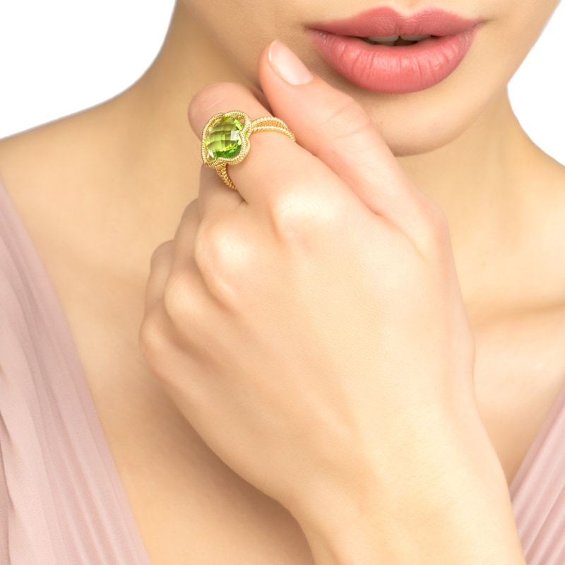 Thumbnail of Open Clover Gemstone Cocktail Ring Gold Peridot image