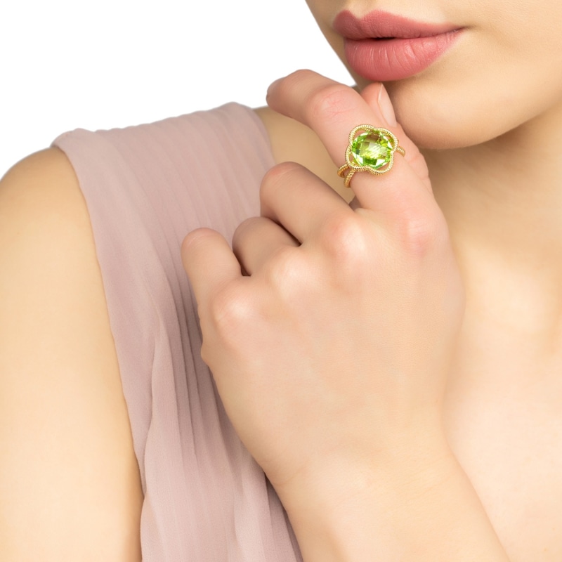 Thumbnail of Open Clover Gemstone Cocktail Ring Gold Peridot image