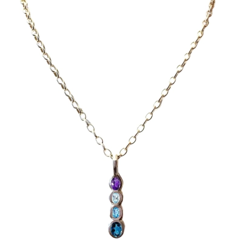 Thumbnail of Ophelia - Ombré Amethyst, Blue Topaz Four Stone Silver Pendant Necklace image