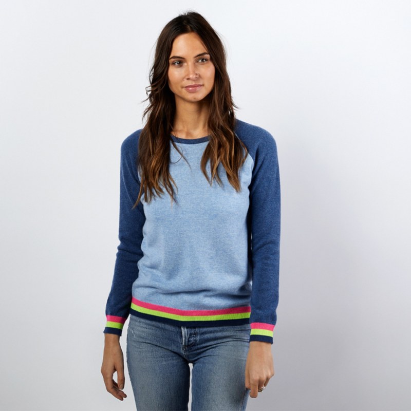 Thumbnail of Carmen Blue Cashmere Jumper With Neon Stripes image