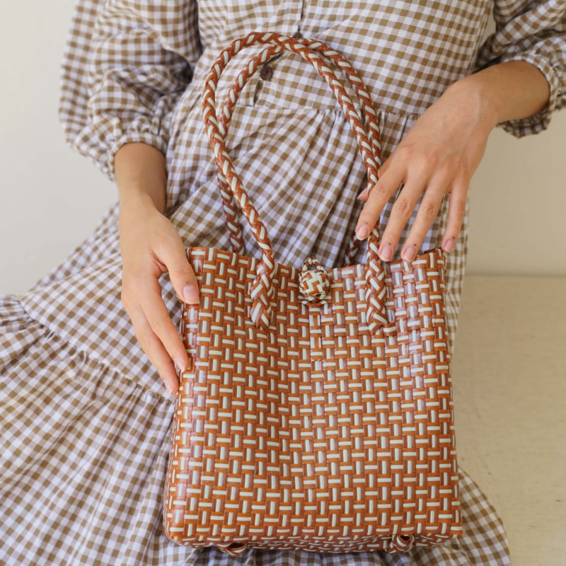 Thumbnail of Britney Recycled Plastic Woven Tote Mini – Brown image