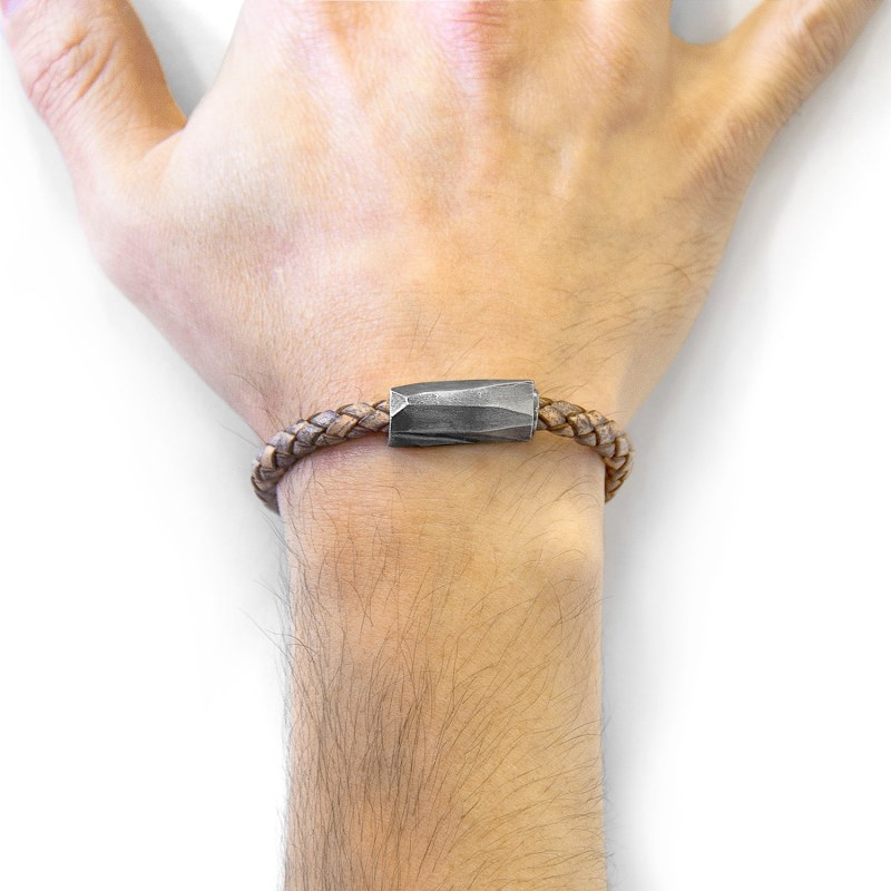 Thumbnail of Taupe Grey Hayling Silver & Braided Leather Bracelet image