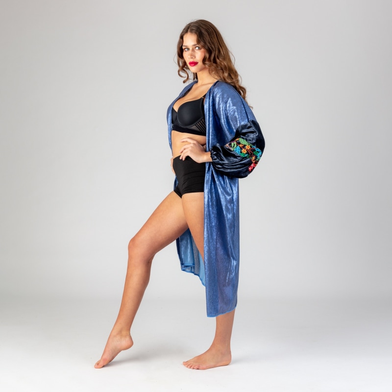 Thumbnail of Venus - Ocean Blue Sequin Robe With Velvet Sleeves and Bohemian Braid image