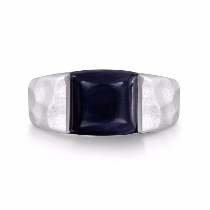 Mens silver ring with blue stone top