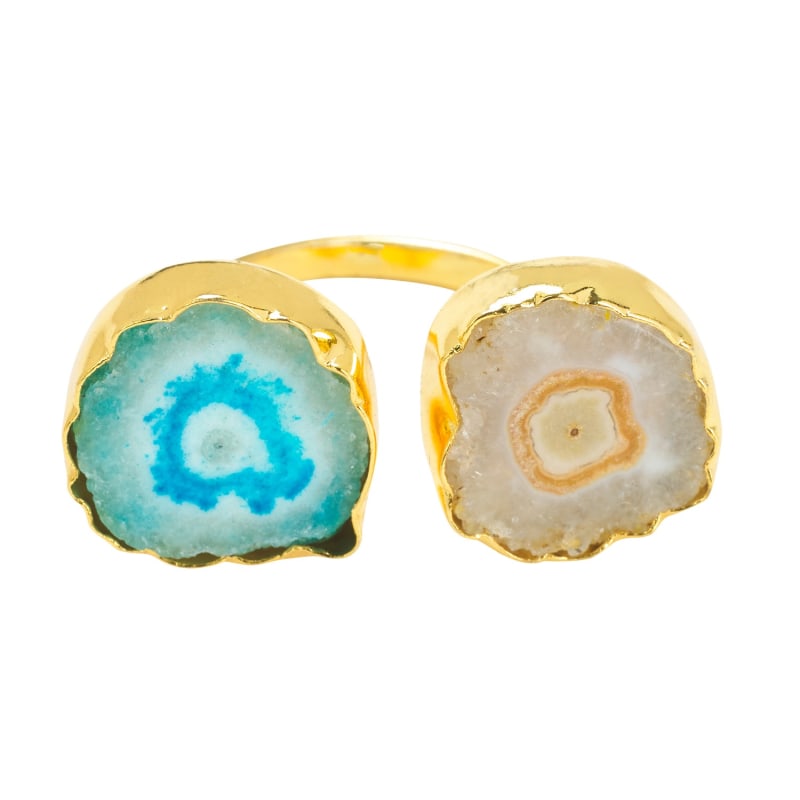 Thumbnail of Buttermilk Sky Blue Gemstone Gold So Solar Adjustable Ring image