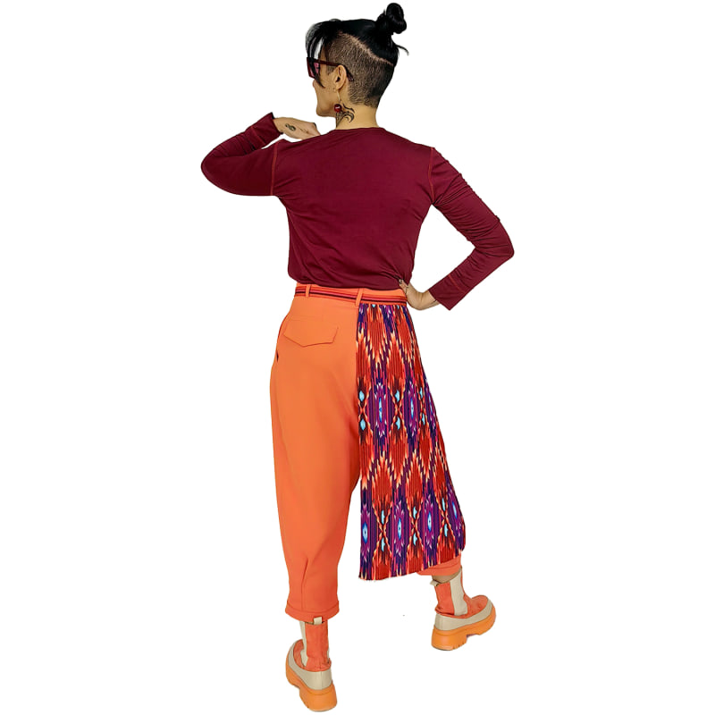 Orange Baggy Pants With Detachable Pleated Half-Skirt Orange Baggy Pants With Detachable Pleated Half-Skirt