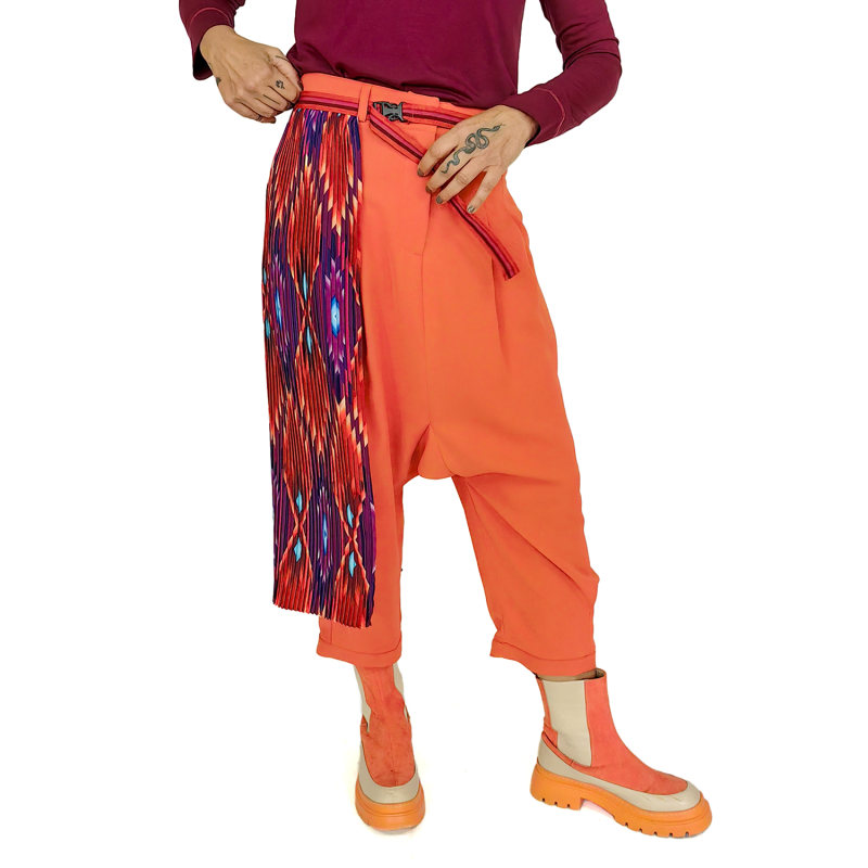 Orange Baggy Pants With Detachable Pleated Half-Skirt Orange Baggy Pants With Detachable Pleated Half-Skirt
