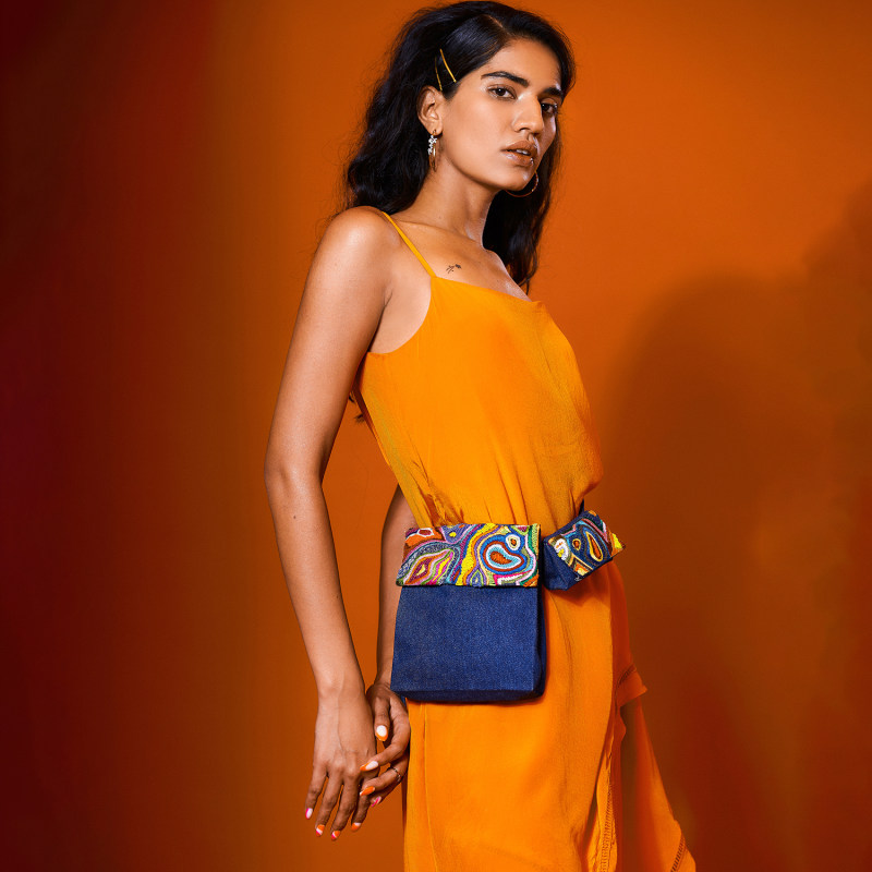 Thumbnail of Orange Layered Slip Dress With Bumbag image