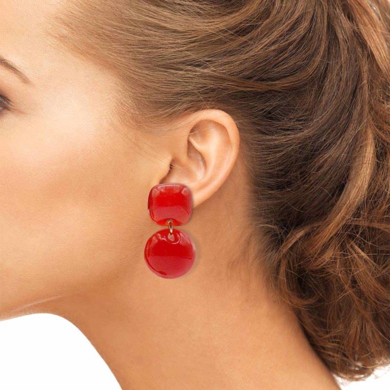 Thumbnail of Orangy Red Small Resin Clip-On Drop Earrings image