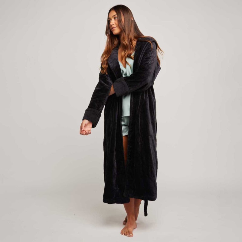 Thumbnail of Organic Cotton Hooded Robe - Womens - Black image