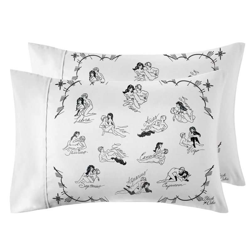 Thumbnail of Organic White Cosmic Love Zodiac Astrology Horoscope Bedding Pillow Cases- Set image