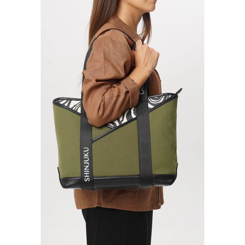 Thumbnail of Origami Pocket Tote - Khaki Green Terrain Print image