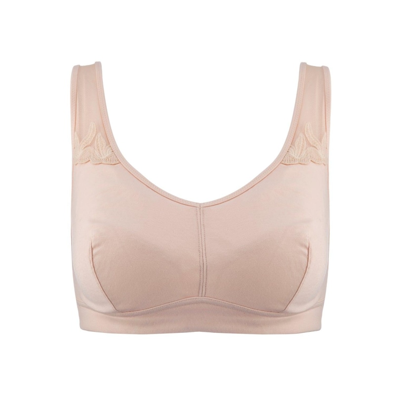 Ornate- Comfort Silk & Organic Cotton Non Wired Bra In Peach Pink, Juliemay Lingerie