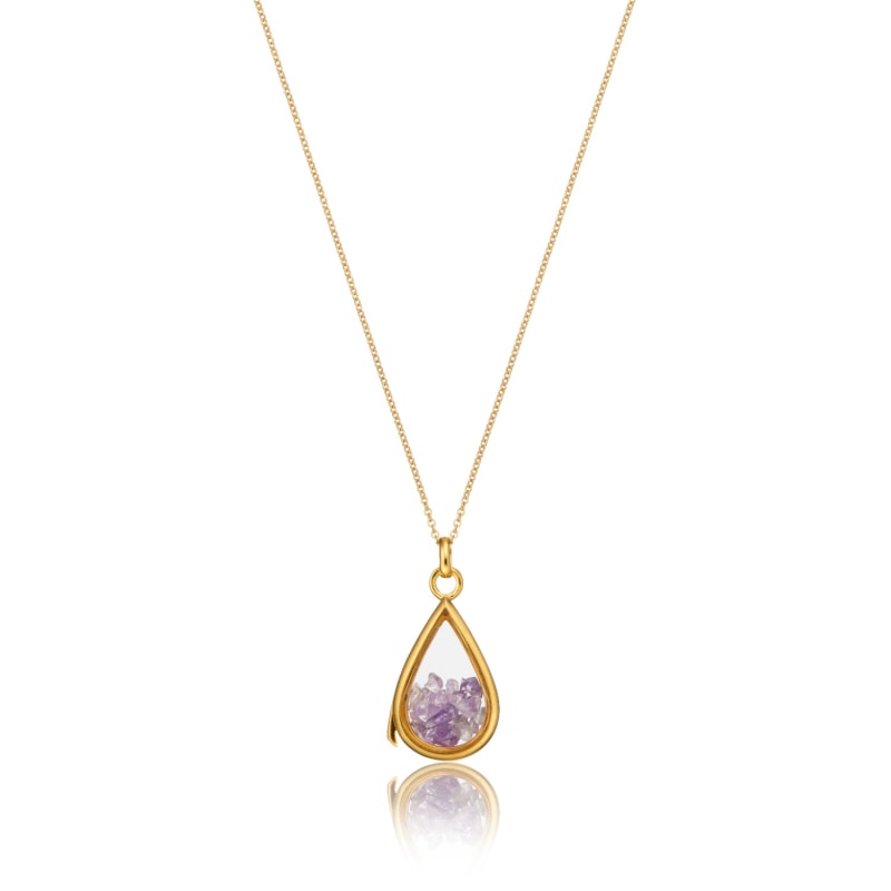 Thumbnail of Gold Glass Amethyst Teardrop Locket image