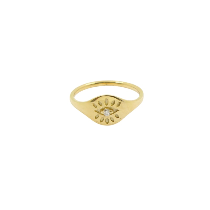 Thumbnail of Solid Gold Evil Eye Diamond Signet Ring image