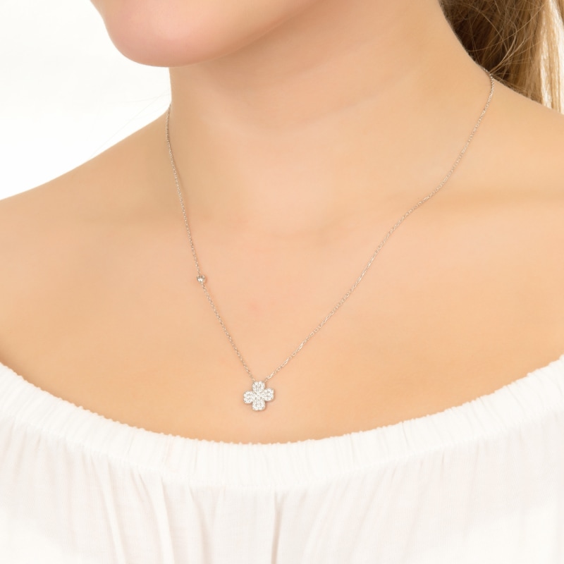 Thumbnail of Lucky Four Leaf Clover Necklace Silver image