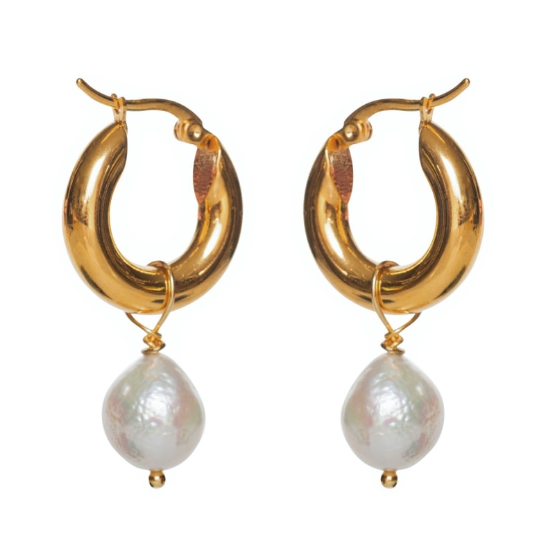 Thumbnail of Funky Pearl Hoop Earrings image