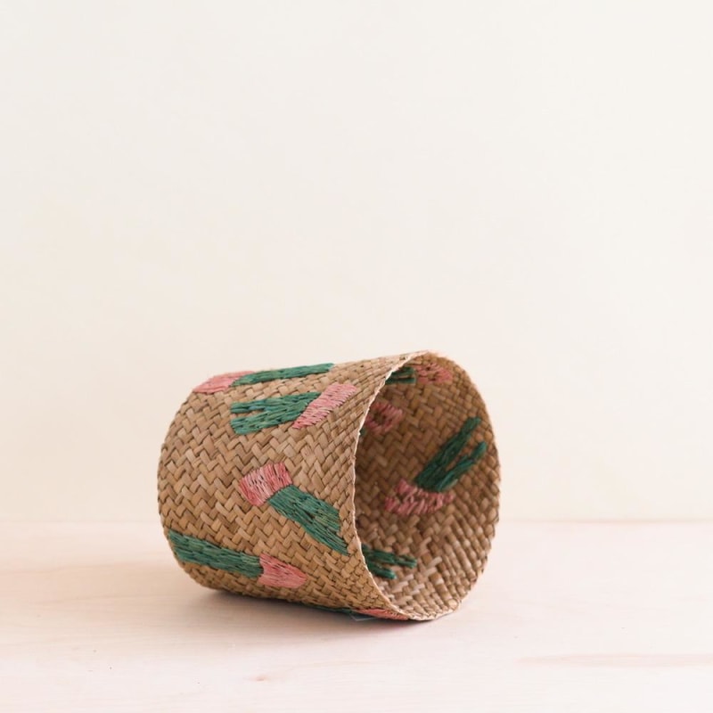 Thumbnail of Cactus Embroidery Soft Natural Basket - Handmade Bins image