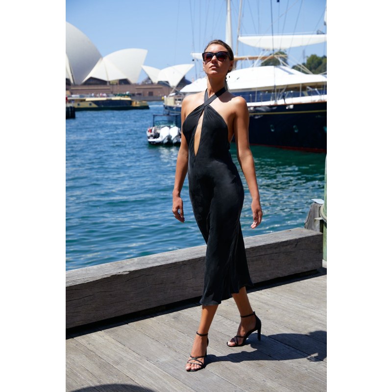 Thumbnail of Oui Rose Silk Halter Dress - Classic Black image