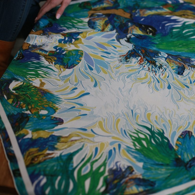 Thumbnail of Double Sided Silk Scarf Of Summer Forest Imagination image