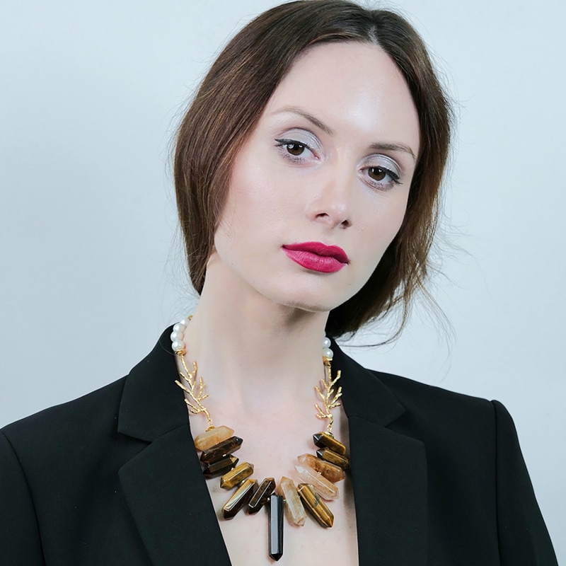 Thumbnail of Tiger Eye Stone With Branch Charm Statement Necklace image