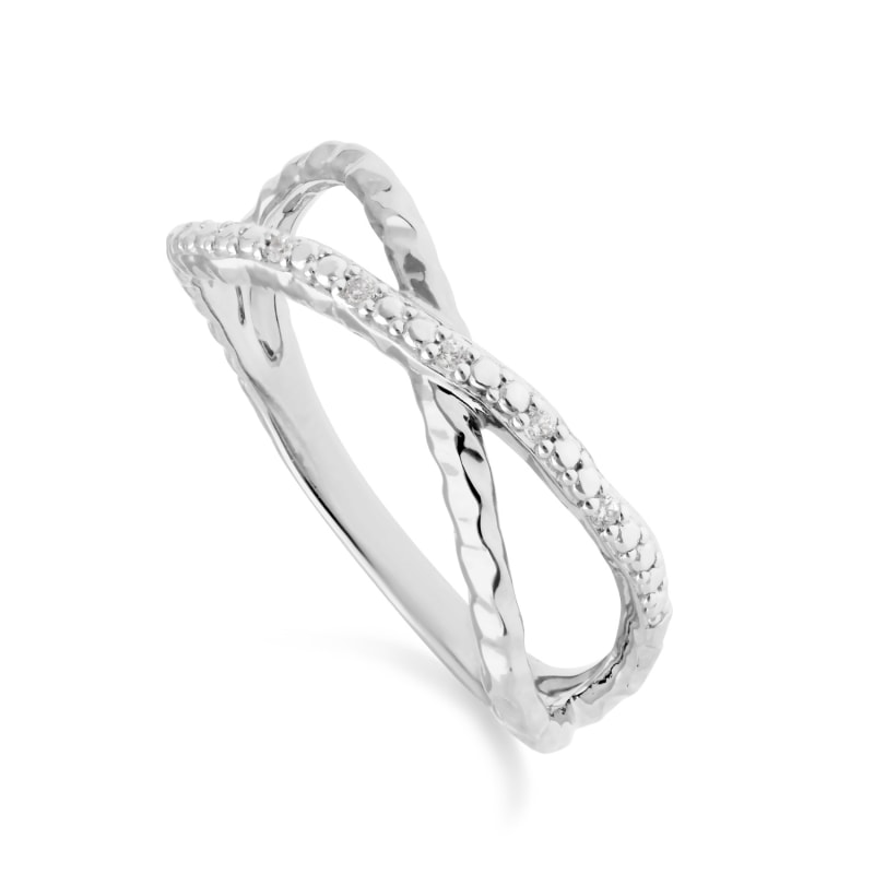 Thumbnail of Diamond Pavé Hammered Crossover Ring In 9Ct White Gold image