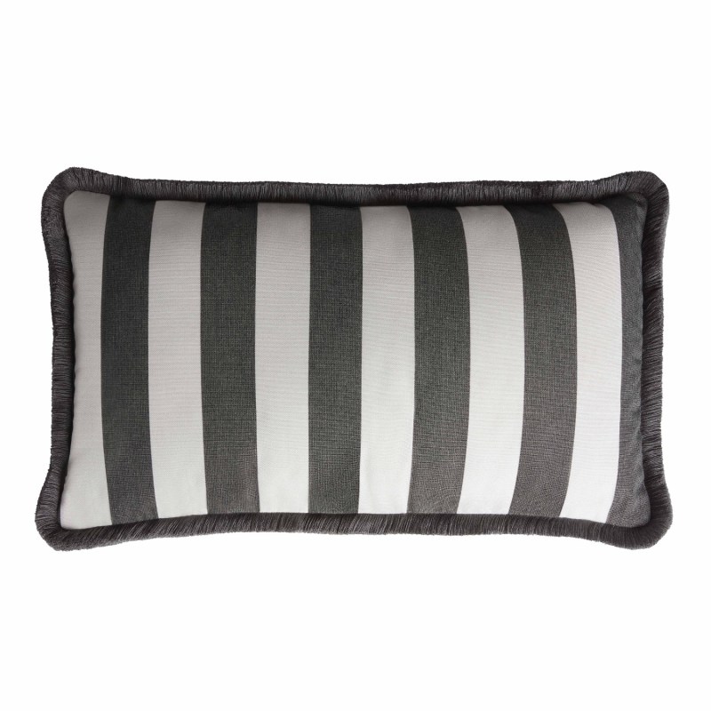 Thumbnail of Outdoor Indoor Striped Cushion With Fringes Carbon image