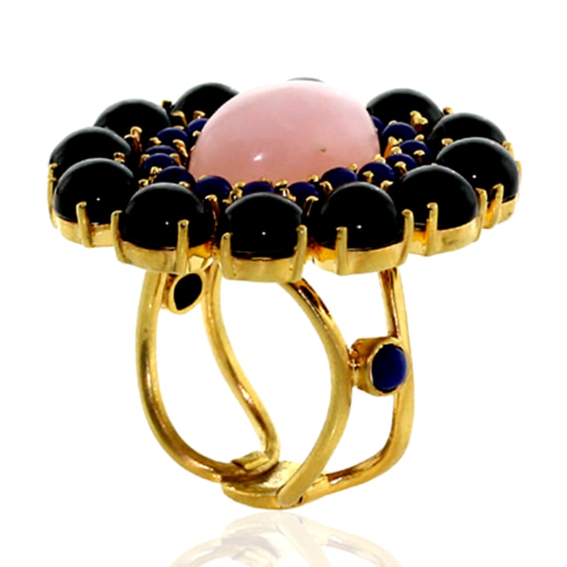 Thumbnail of Oval Cut Opal & Lapis With Onyx Gemstone In 18K Yellow Gold Cocktail Ring image