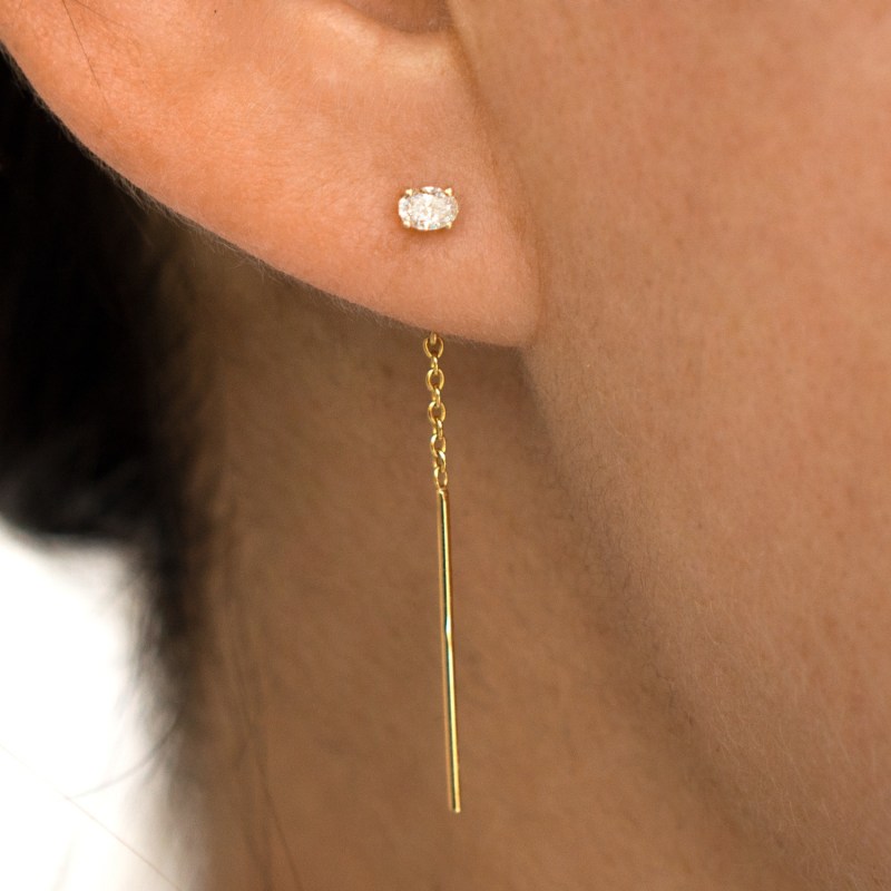 Thumbnail of Oval Diamond Threader Earring Solid Gold Single image