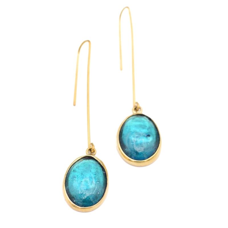 Thumbnail of Oval Glass Droplet Earrings - Turquoise image