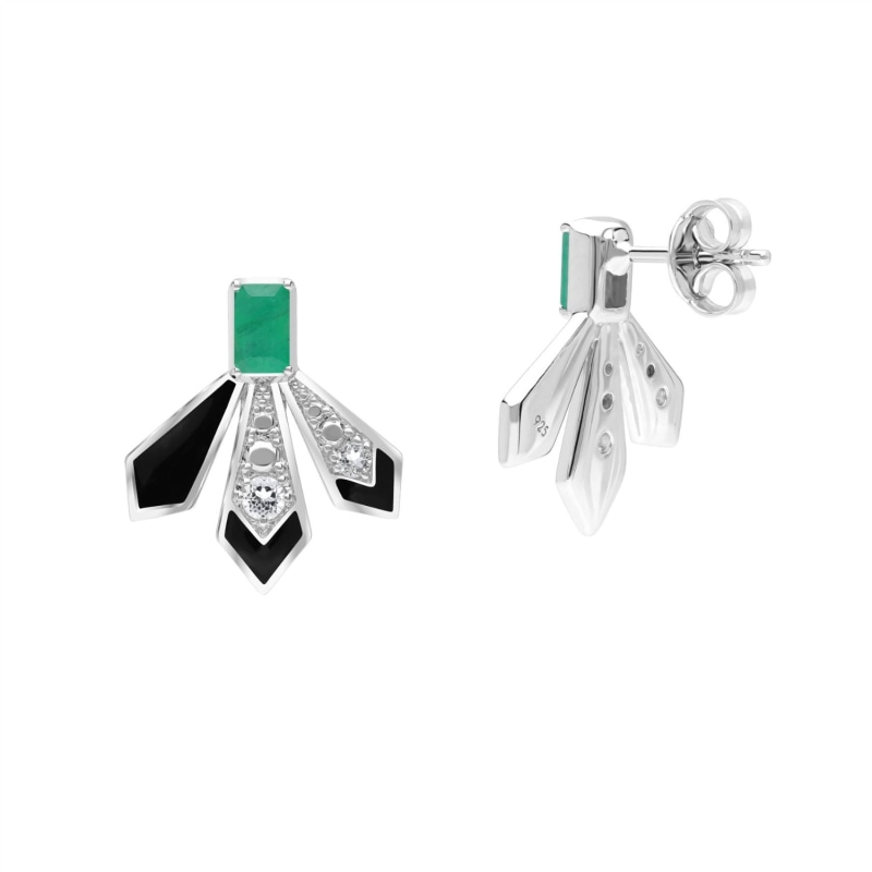 Thumbnail of Grand Deco Emerald & White Topaz Fan Earrings image