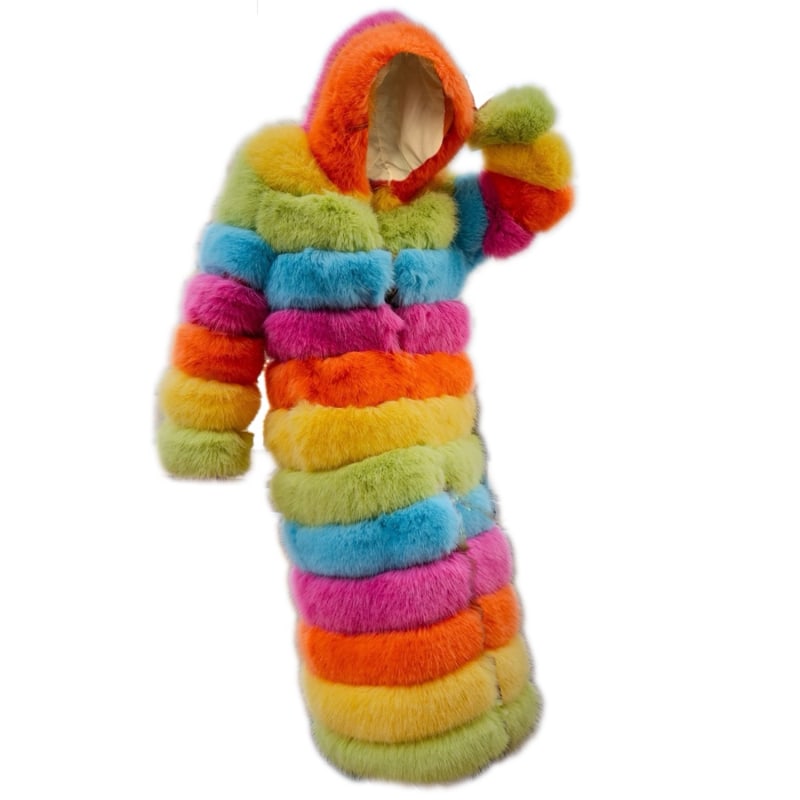Over The Rainbow Faux Fur Coat By Dani Watanabe HARMONIA NY Wolf Badger