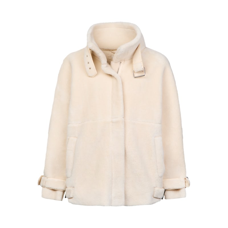 Thumbnail of Oversized Cream Aviator Biker Faux Fur Jacket image