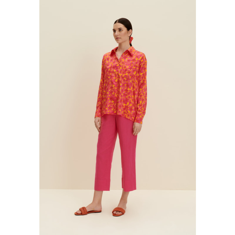 Thumbnail of Oversized Silk Shirt In Hibiscus Print image