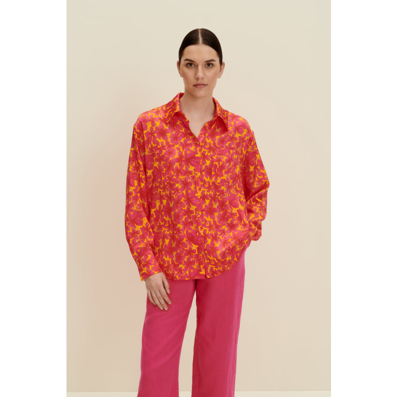 Thumbnail of Oversized Silk Shirt In Hibiscus Print image