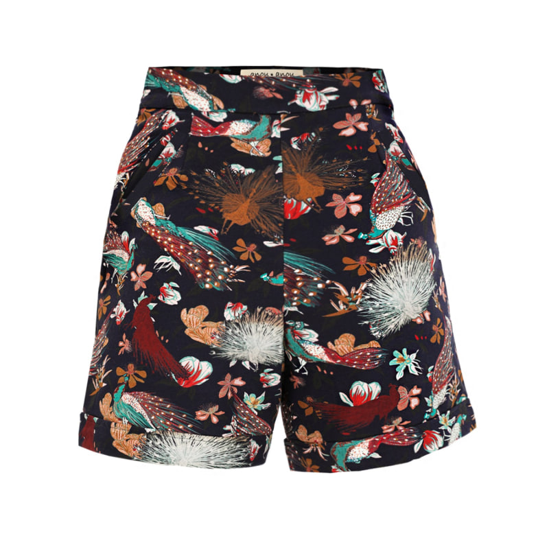 Peacocks In Botany Print High Waisted Knit Short anou anou