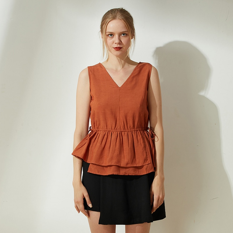 Thumbnail of Farrow Linen Layered Peplum Top In Burnt Orange image