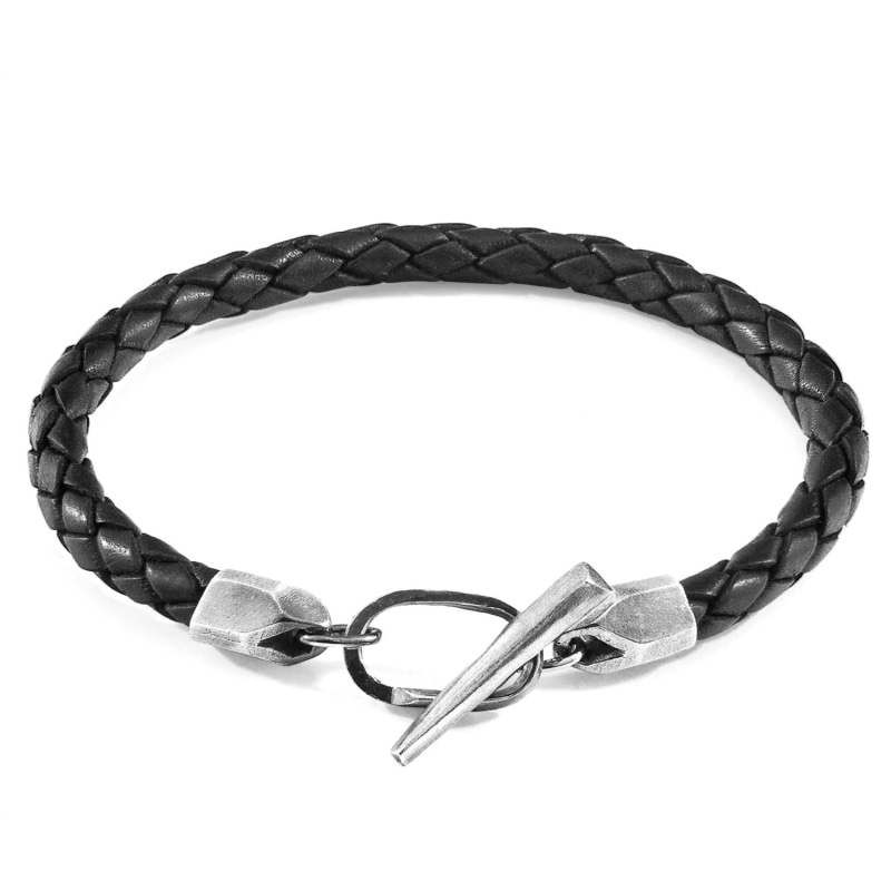 Thumbnail of Midnight Black Jura Silver & Braided Leather Bracelet image