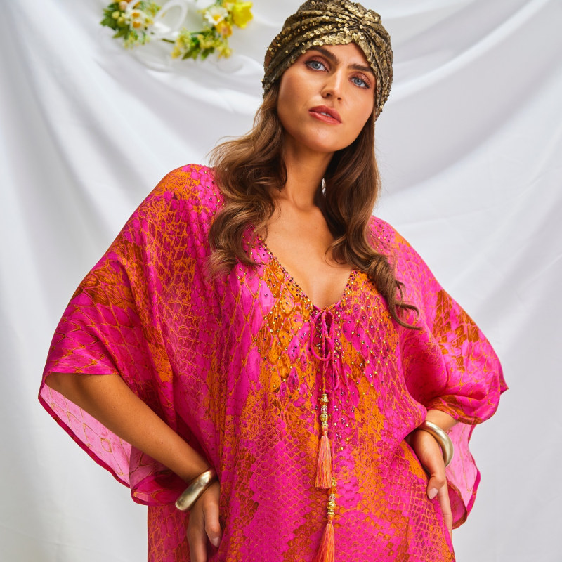 Thumbnail of Kaa Tassel Hot Pink Kaftan image